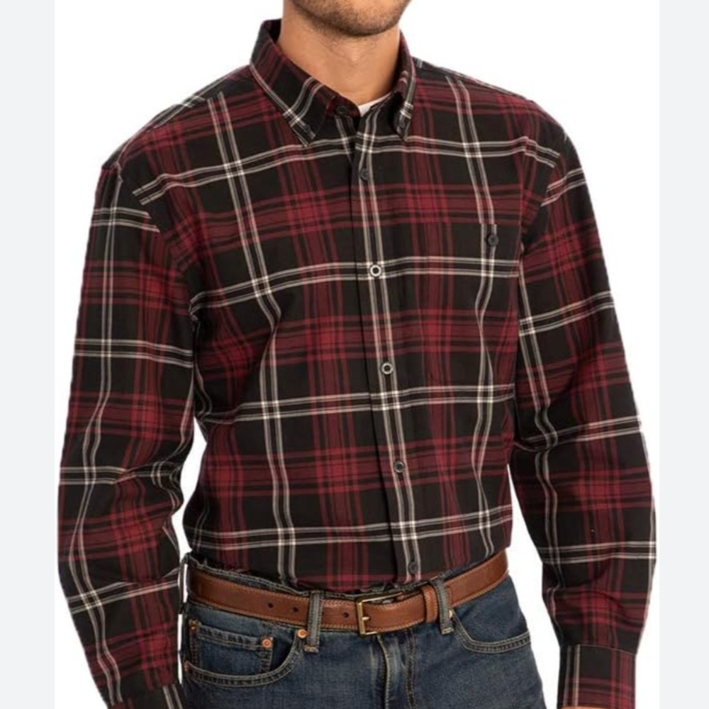 Orvis Black and Red Casual Button Down Shirt